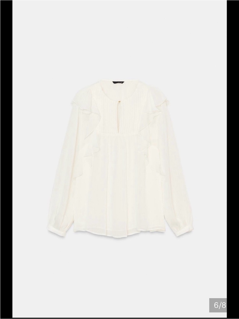 Zara- Ruffled Pin Tuck Blouse- Ecru-XS